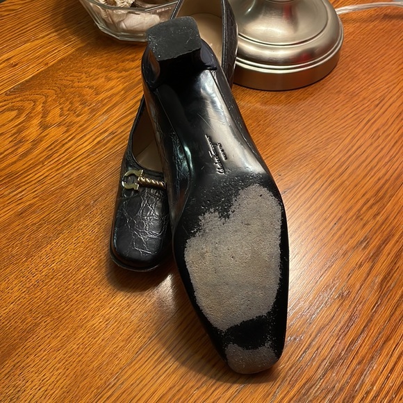 Salvatore Ferragamo Brown Alligator with Gold Accent Heel - Picture 10 of 10